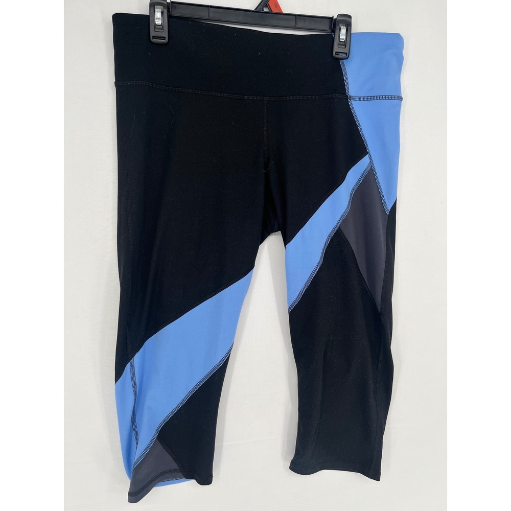 Champion Duo Dry Women XXL Black Blue Colorblock Athletic Capri Leggings 2814